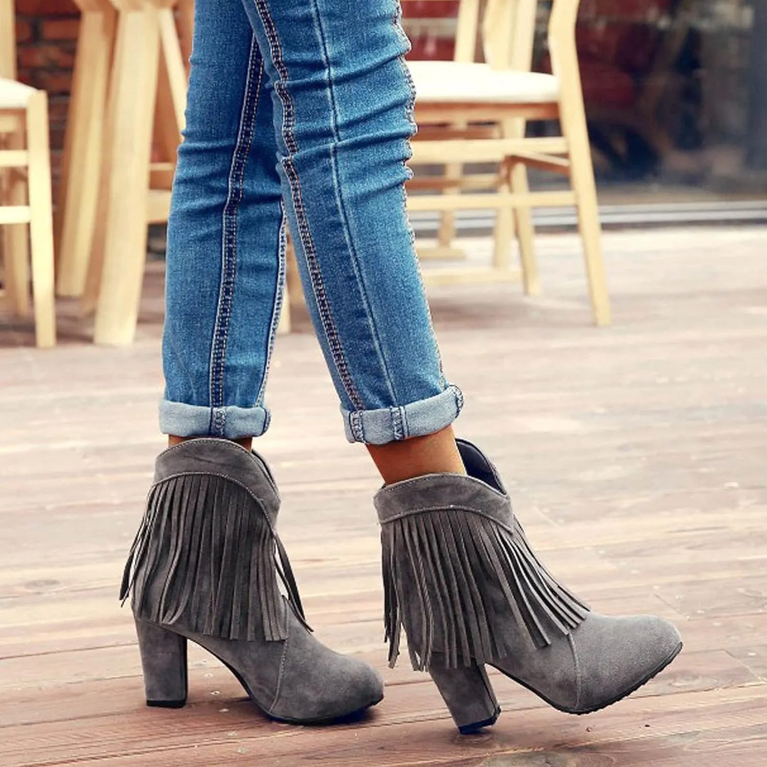 Cowboy Boots for Women Flat Womens Ruffled Ankle Boots Low Chunky Block Stacked Heel Boots Slip On Pointed Toe Western Shoes 52