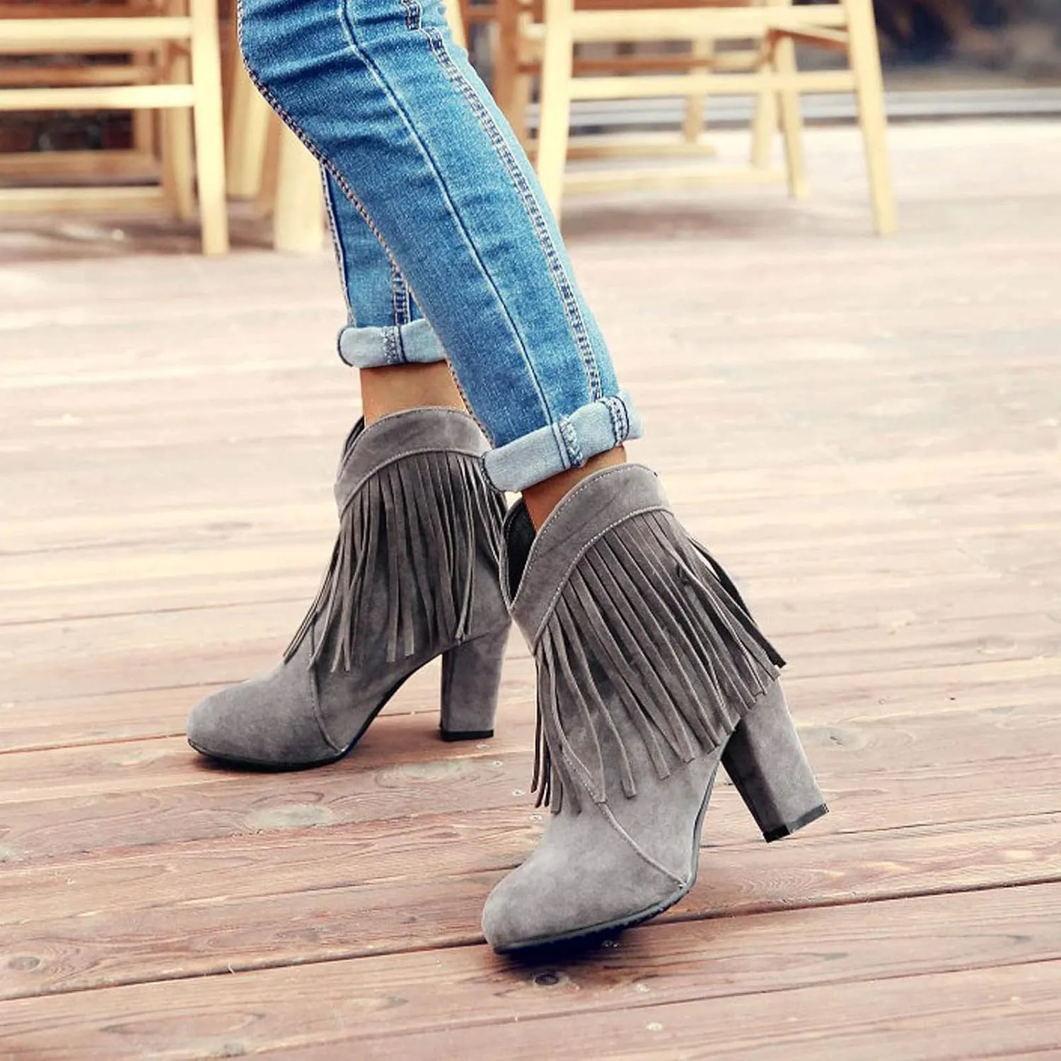 Cowboy Boots for Women Flat Womens Ruffled Ankle Boots Low Chunky Block Stacked Heel Boots Slip On Pointed Toe Western Shoes 52