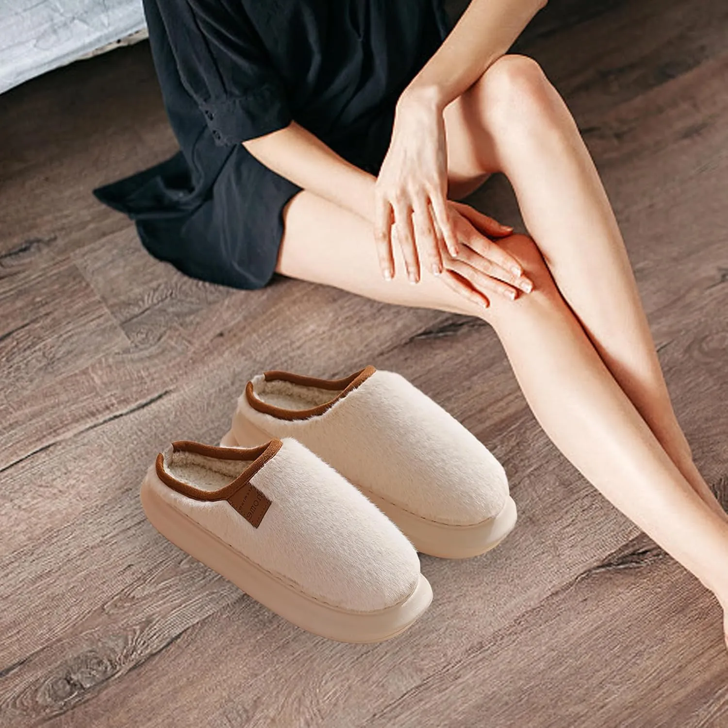 Ctreela Soft Fuzzy Slippers for Women House Slipper Clog Fluffy Slide on Indoor Slipper Furry Lined Bedroom Shoe Cozy Slides