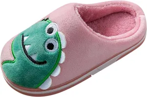 Cute Dinosaur Fuzzy Slippers for Boys Girls Kids Memory Foam Soft Sole Flat Shoes Toddler Cotton Cozy Indoor Slipper