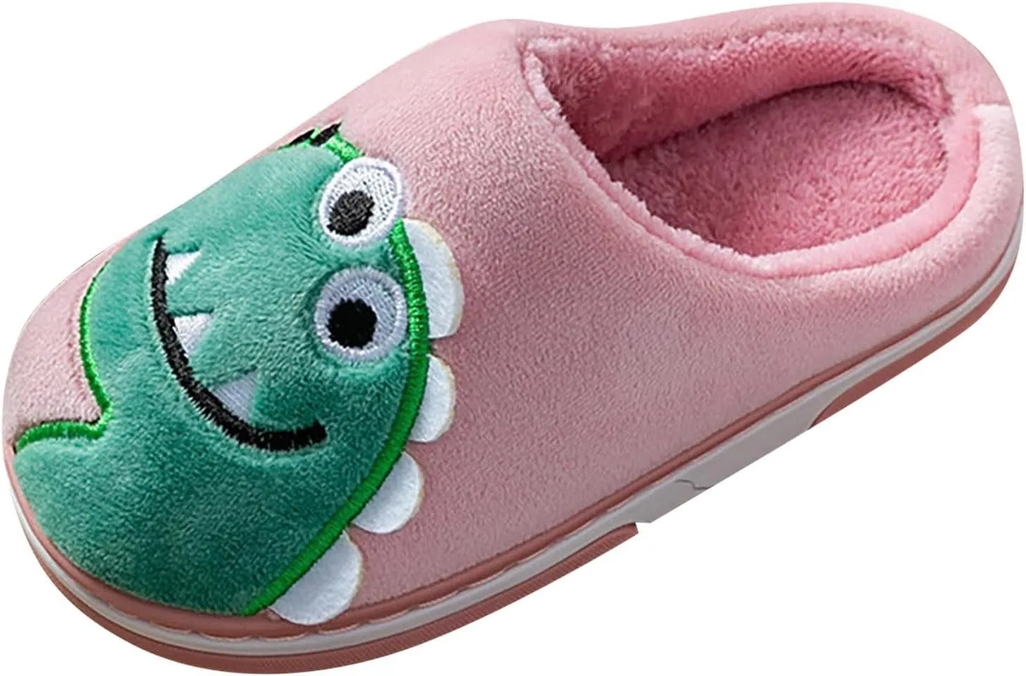 Cute Dinosaur Fuzzy Slippers for Boys Girls Kids Memory Foam Soft Sole Flat Shoes Toddler Cotton Cozy Indoor Slipper