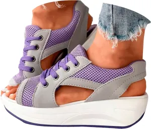 Cutout Lace Up Muffin Sandals for Women Peep Toe Platform Sneakers Breathable Mesh Sport Shoes Summer Walking Sandals
