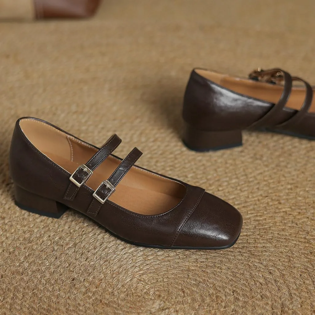 DINTAHA Chunky Low Heel Mary Janes Square Toe Pumps for Women Low Heel Dress Shoes
