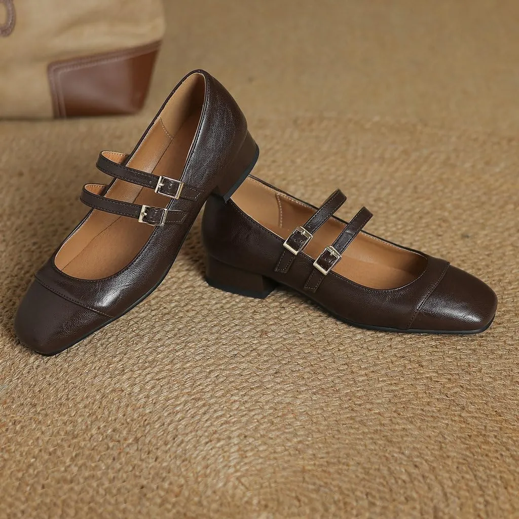 DINTAHA Chunky Low Heel Mary Janes Square Toe Pumps for Women Low Heel Dress Shoes