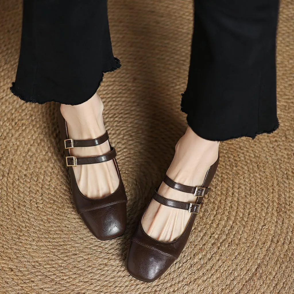 DINTAHA Chunky Low Heel Mary Janes Square Toe Pumps for Women Low Heel Dress Shoes
