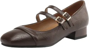 DINTAHA Chunky Low Heel Mary Janes Square Toe Pumps for Women Low Heel Dress Shoes