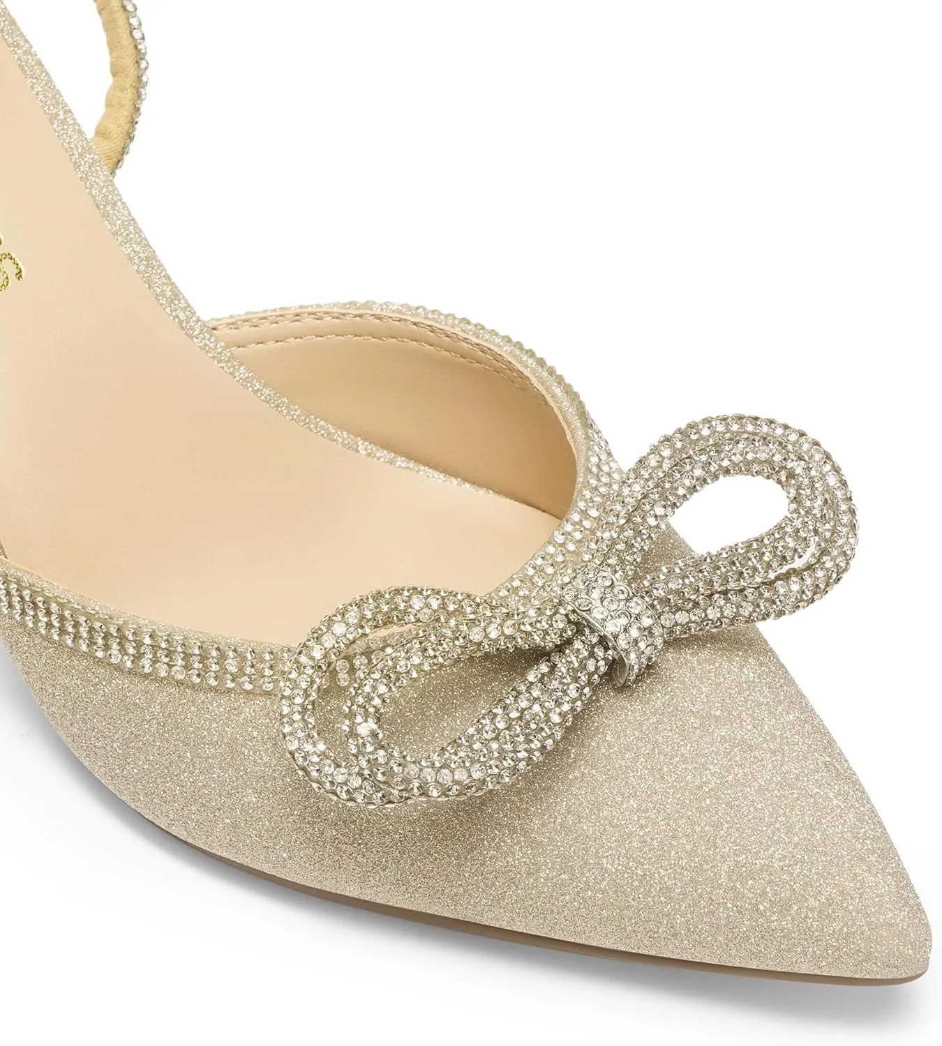 DREAM PAIRS Kitten Heels Rhinestone Bow Ankle Strap Stiletto Pointed Closed Toe Heels for Women Pumps Wedding Bridal Party Dress Shoes