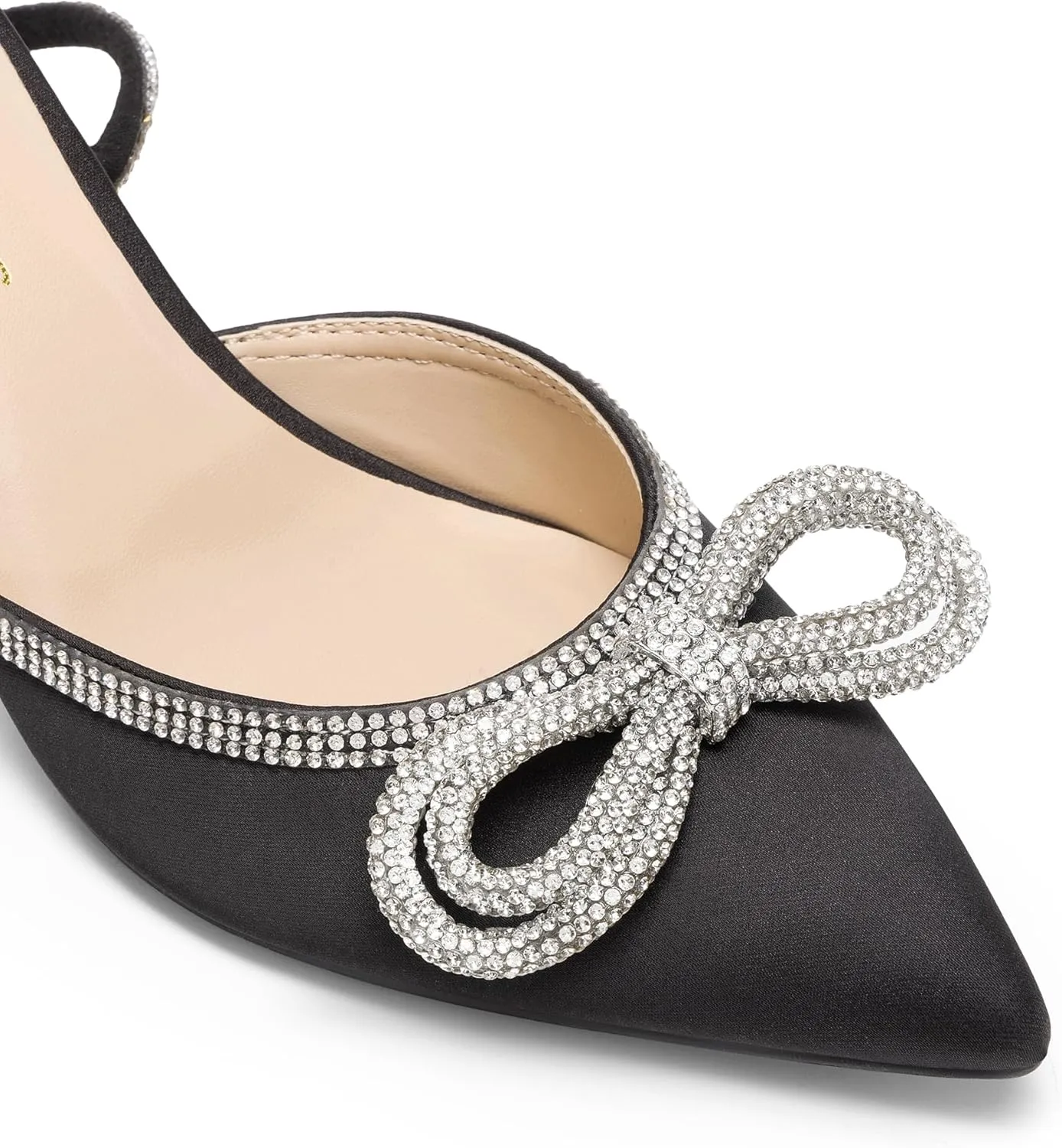 DREAM PAIRS Kitten Heels Rhinestone Bow Ankle Strap Stiletto Pointed Closed Toe Heels for Women Pumps Wedding Bridal Party Dress Shoes