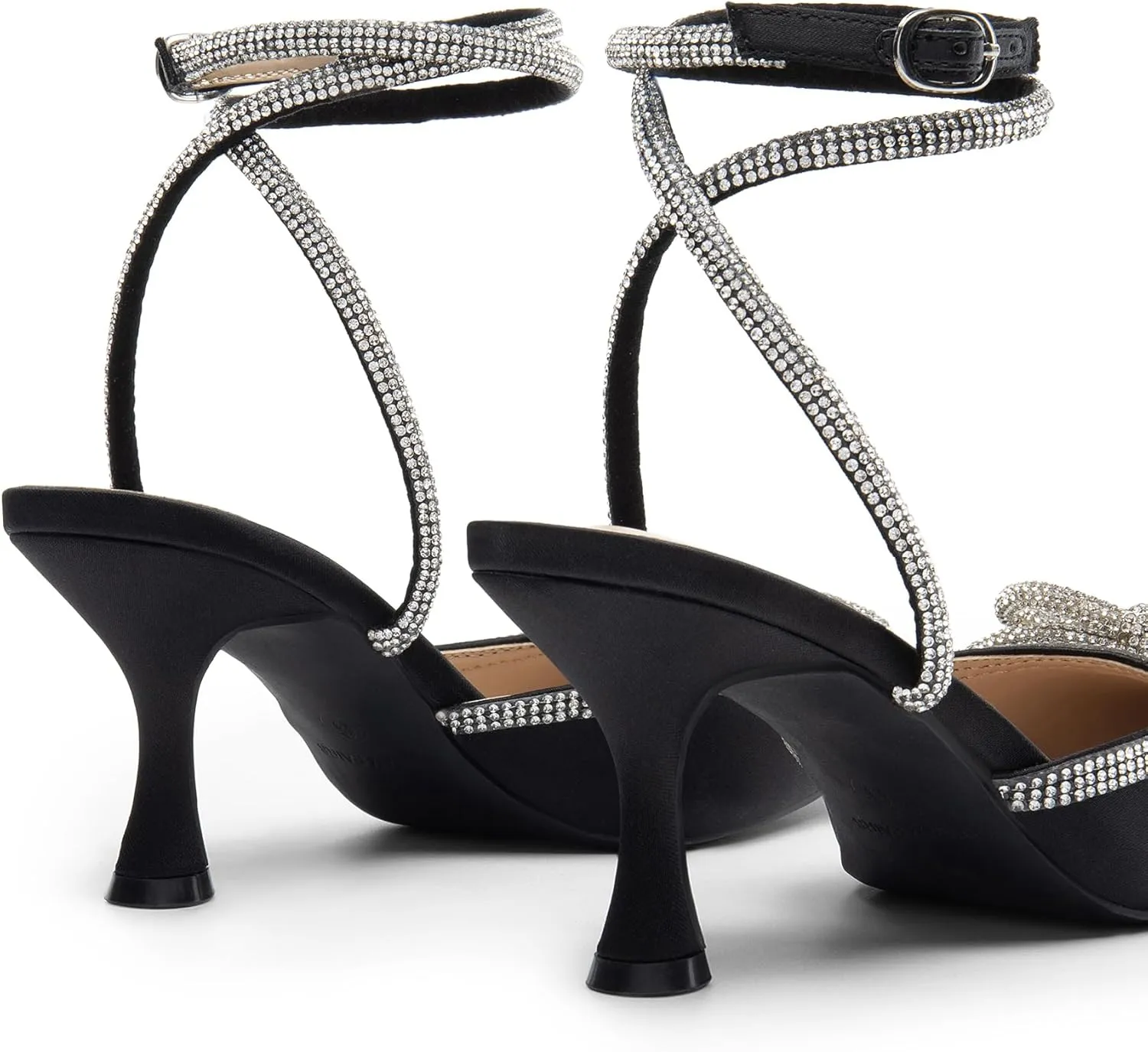 DREAM PAIRS Kitten Heels Rhinestone Bow Ankle Strap Stiletto Pointed Closed Toe Heels for Women Pumps Wedding Bridal Party Dress Shoes