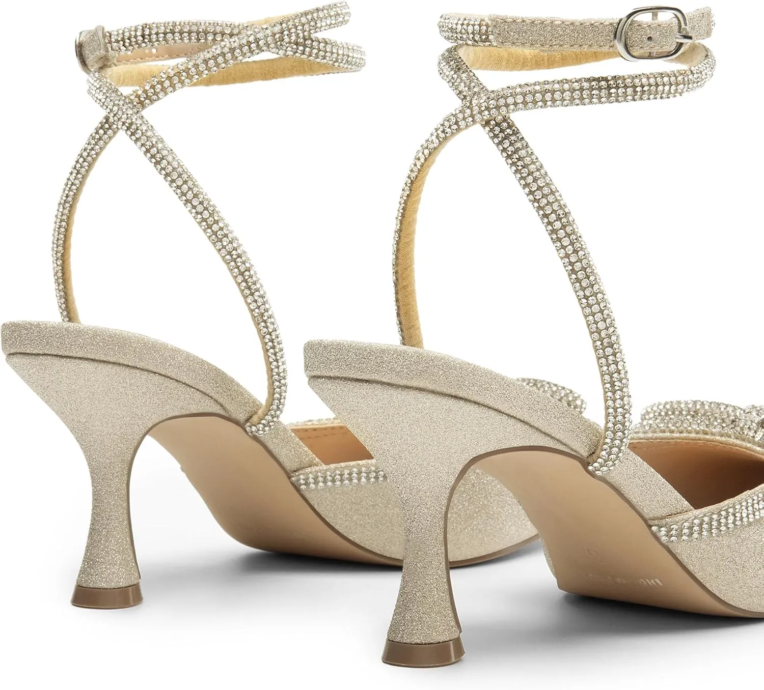 DREAM PAIRS Kitten Heels Rhinestone Bow Ankle Strap Stiletto Pointed Closed Toe Heels for Women Pumps Wedding Bridal Party Dress Shoes