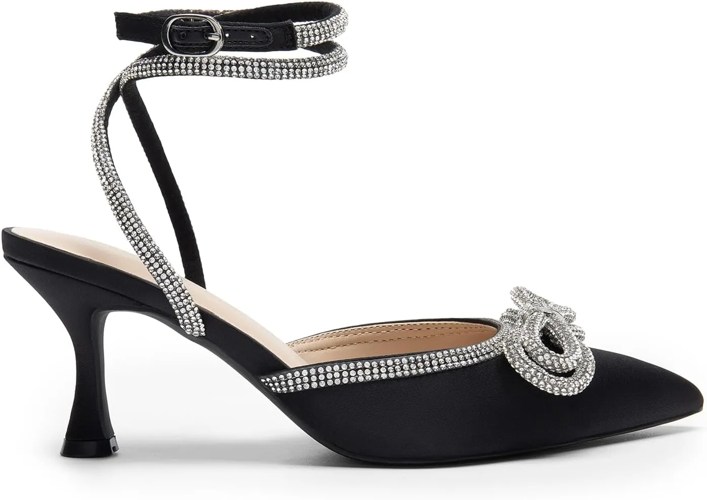 DREAM PAIRS Kitten Heels Rhinestone Bow Ankle Strap Stiletto Pointed Closed Toe Heels for Women Pumps Wedding Bridal Party Dress Shoes