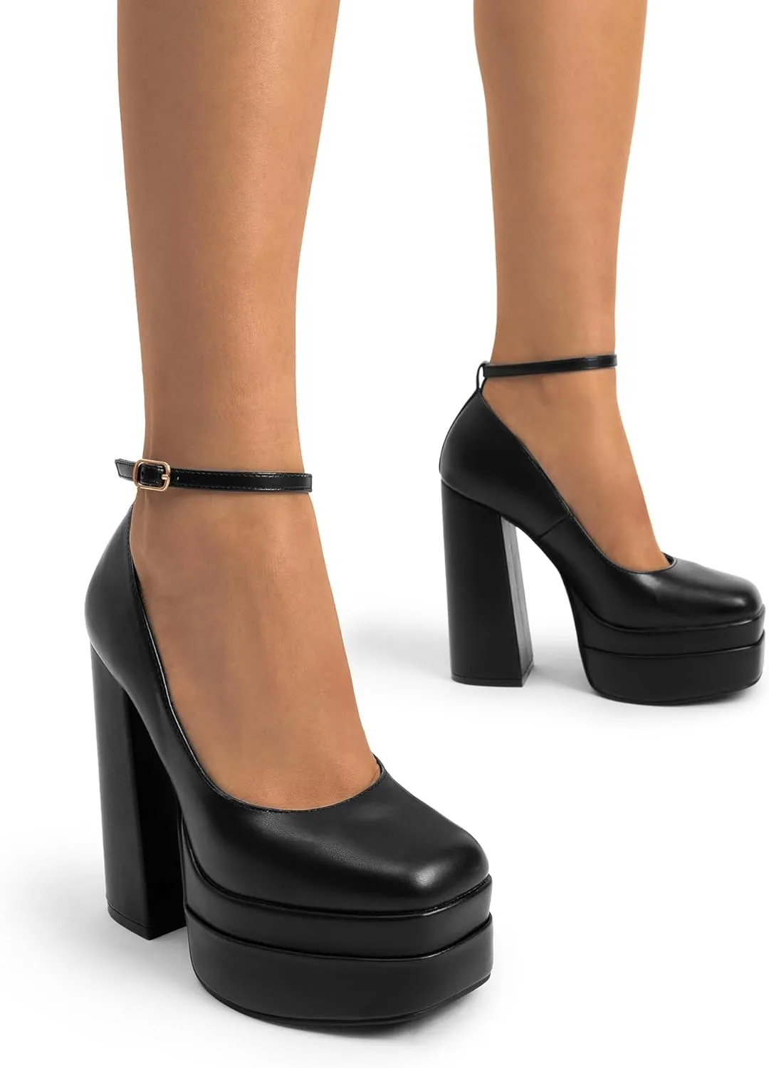DREAM PAIRS Women's Platform High Heels Closed Toe Chunky Block Pumps Square Toe Ankle Strap Dress Fashion Party Y2K Shoes