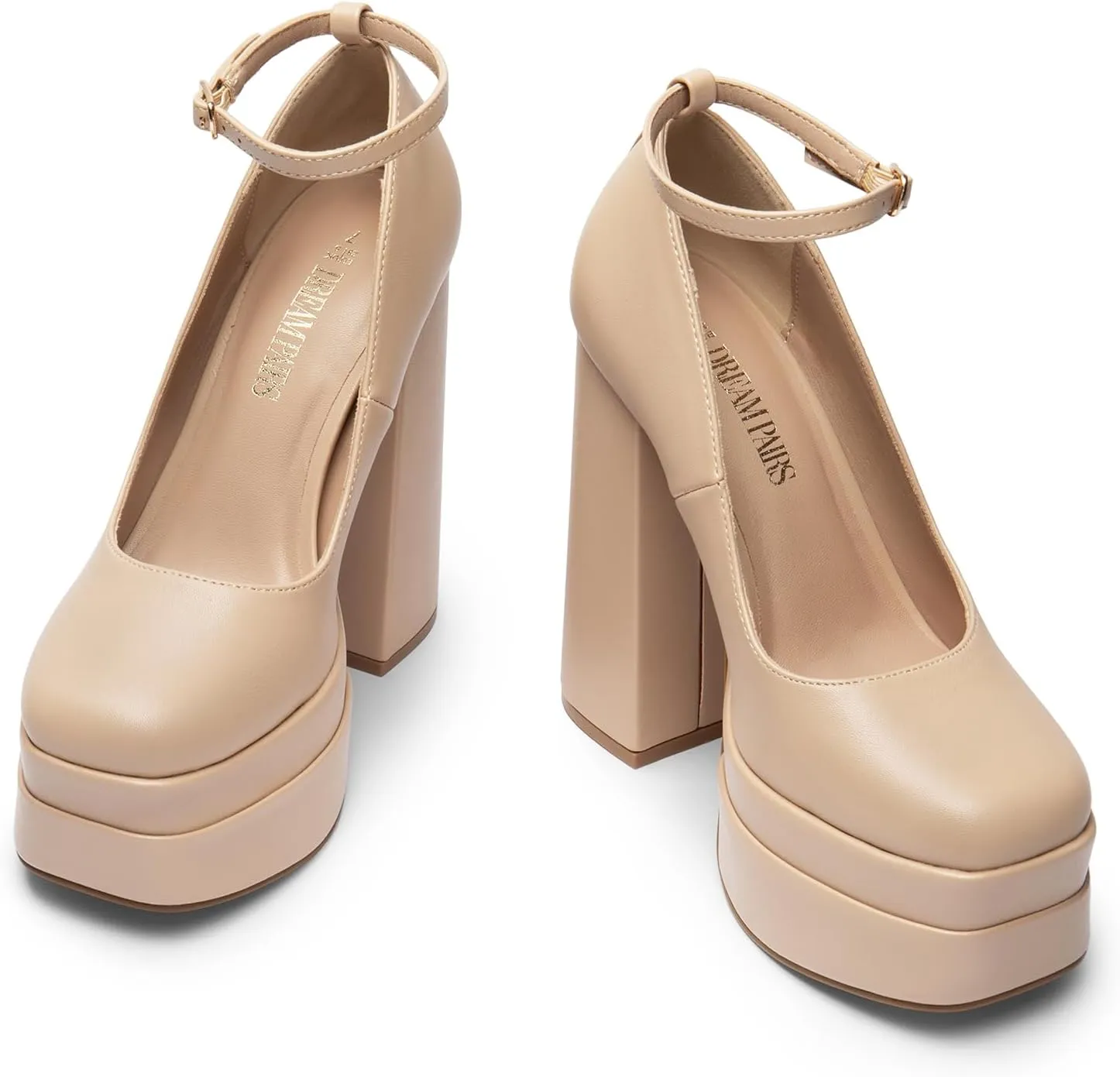 DREAM PAIRS Women's Platform High Heels Closed Toe Chunky Block Pumps Square Toe Ankle Strap Dress Fashion Party Y2K Shoes