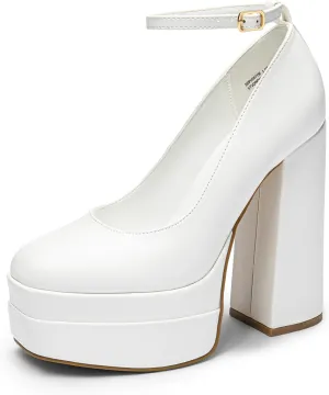 DREAM PAIRS Women's Platform High Heels Closed Toe Chunky Block Pumps Square Toe Ankle Strap Dress Fashion Party Y2K Shoes