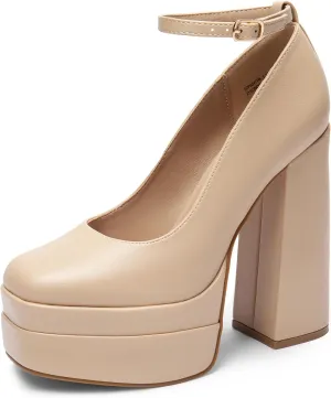 DREAM PAIRS Women's Platform High Heels Closed Toe Chunky Block Pumps Square Toe Ankle Strap Dress Fashion Party Y2K Shoes