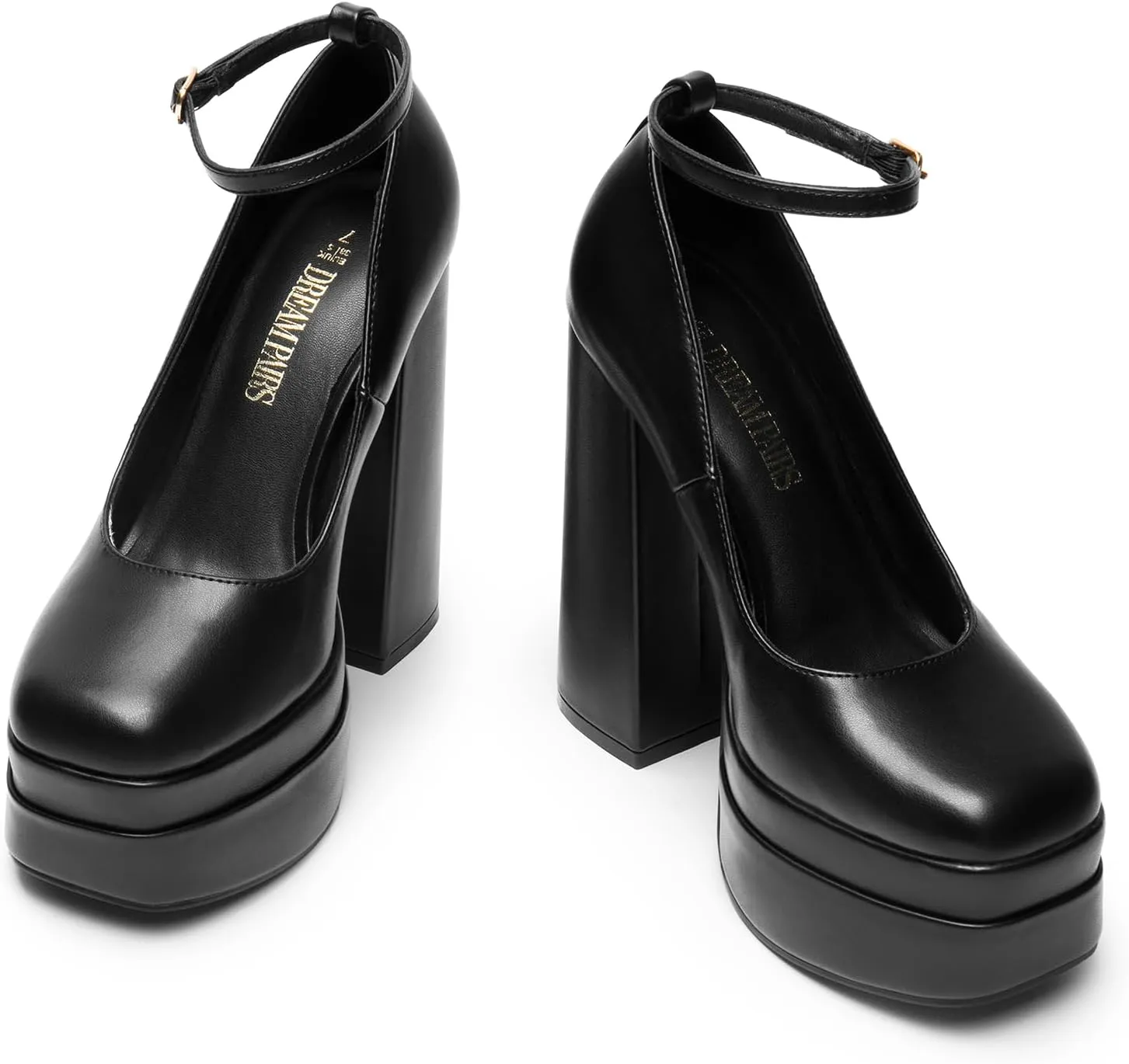 DREAM PAIRS Women's Platform High Heels Closed Toe Chunky Block Pumps Square Toe Ankle Strap Dress Fashion Party Y2K Shoes
