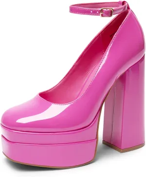 DREAM PAIRS Women's Platform High Heels Closed Toe Chunky Block Pumps Square Toe Ankle Strap Dress Fashion Party Y2K Shoes