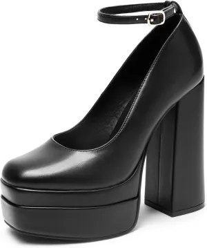 DREAM PAIRS Women's Platform High Heels Closed Toe Chunky Block Pumps Square Toe Ankle Strap Dress Fashion Party Y2K Shoes