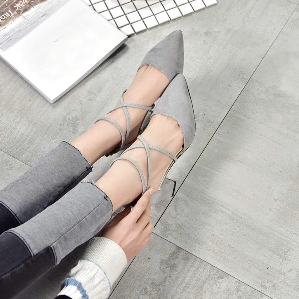 Dress Sandals Women Low Heel Ankle Strappy Closed Toe Elegant Ladies Formal Pumps Summer Work Office Shoes