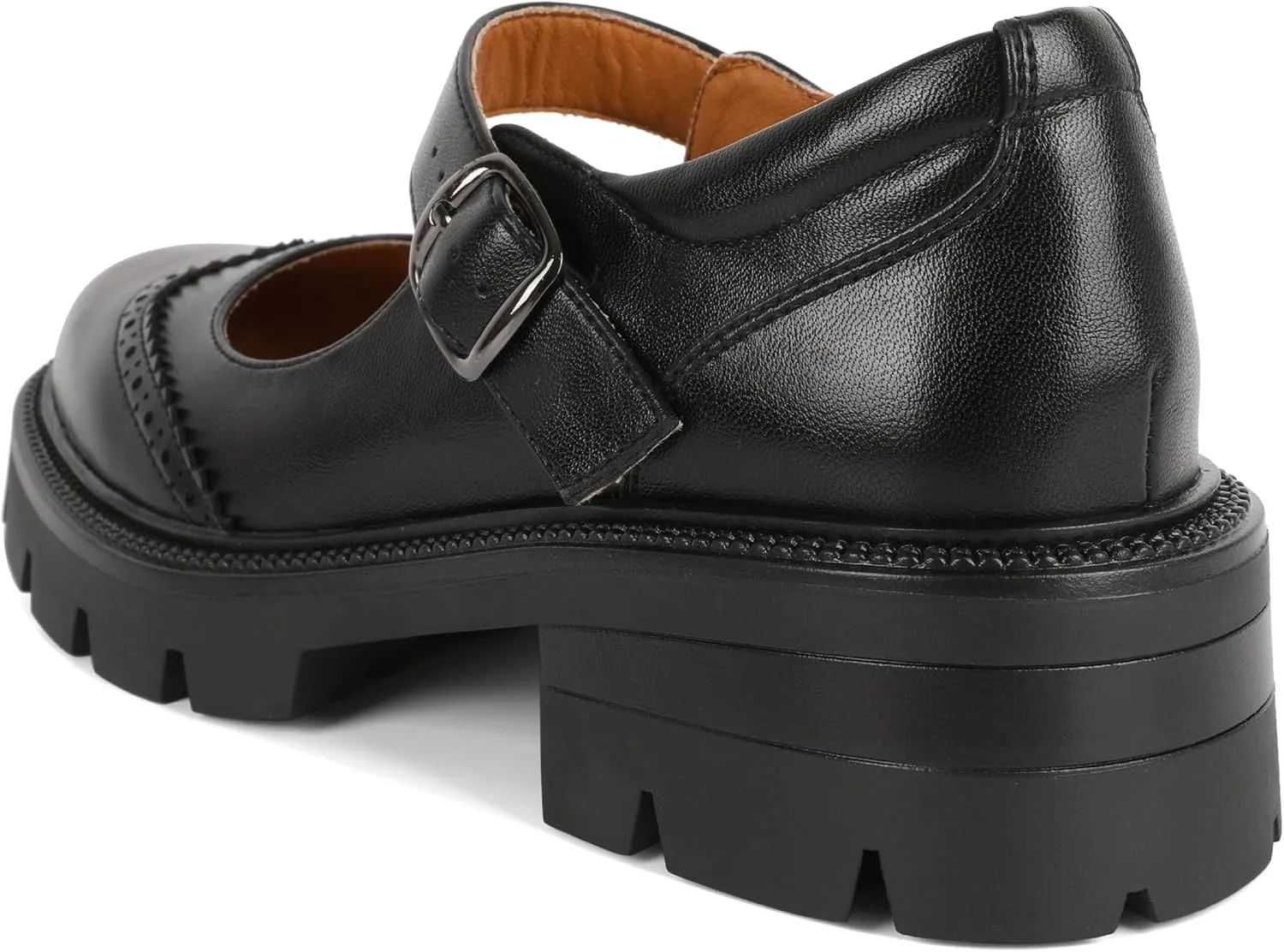 Eldof Women's Mary Jane Shoes Platform Lug Sole Low Heel Chunky Pumps Round Toe Ankle Strap Oxfords Dress Shoes for Uniform Graduation School Work 2 Inches