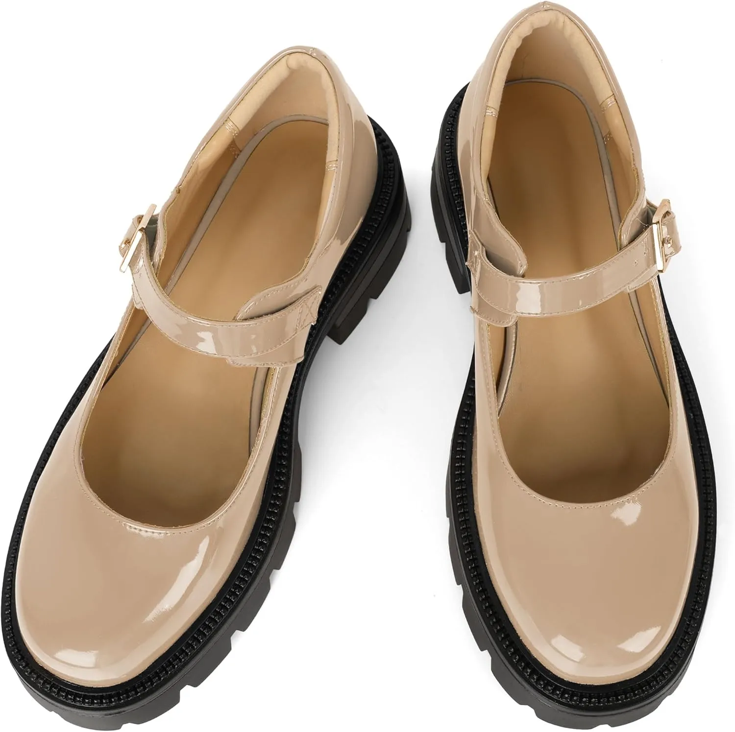 Eldof Women's Mary Jane Shoes Platform Lug Sole Low Heel Chunky Pumps Round Toe Ankle Strap Oxfords Dress Shoes for Uniform Graduation School Work 2 Inches