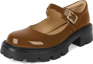 Eldof Women's Mary Jane Shoes Platform Lug Sole Low Heel Chunky Pumps Round Toe Ankle Strap Oxfords Dress Shoes for Uniform Graduation School Work 2 Inches