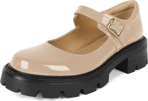 Eldof Women's Mary Jane Shoes Platform Lug Sole Low Heel Chunky Pumps Round Toe Ankle Strap Oxfords Dress Shoes for Uniform Graduation School Work 2 Inches