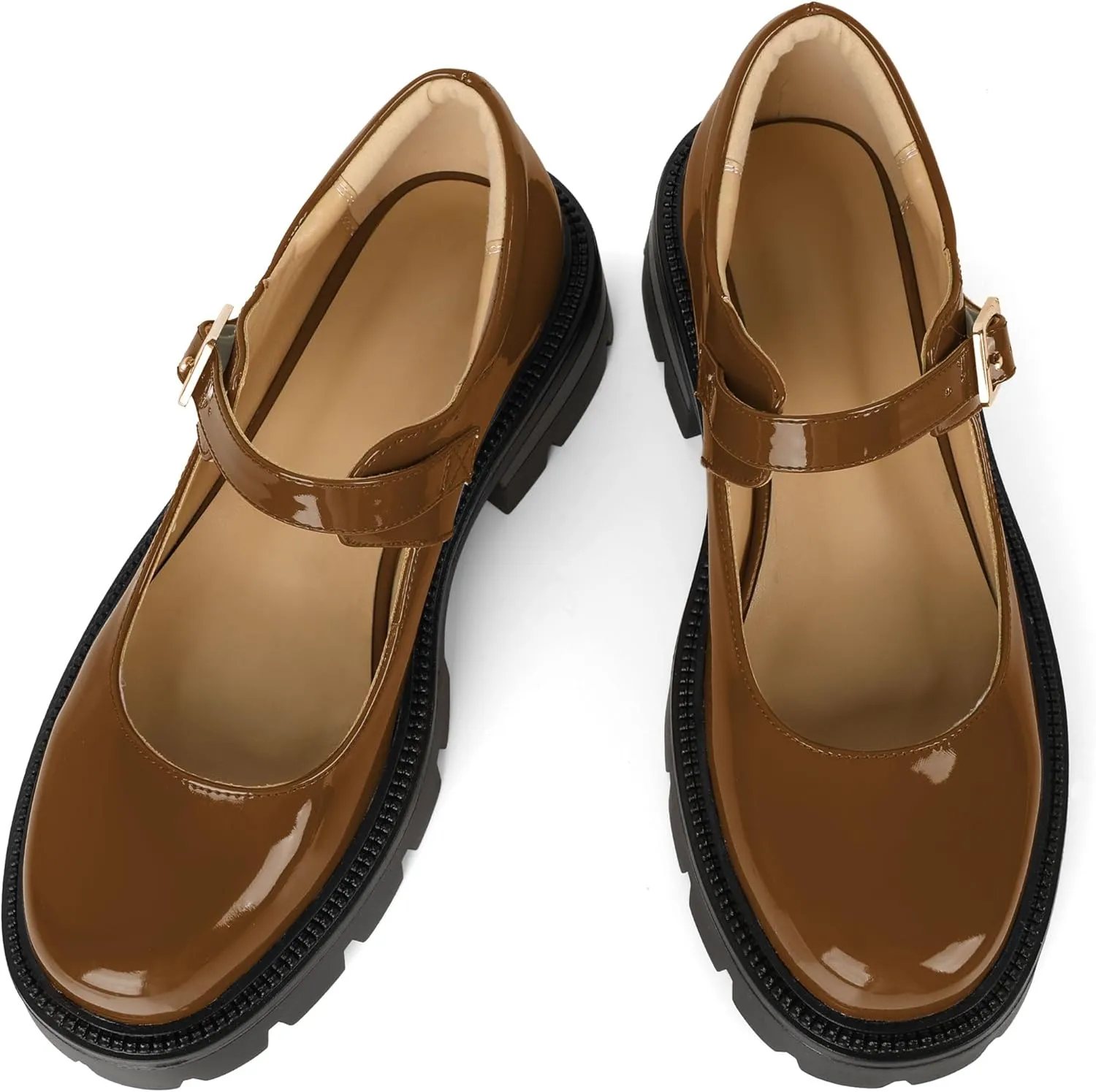 Eldof Women's Mary Jane Shoes Platform Lug Sole Low Heel Chunky Pumps Round Toe Ankle Strap Oxfords Dress Shoes for Uniform Graduation School Work 2 Inches