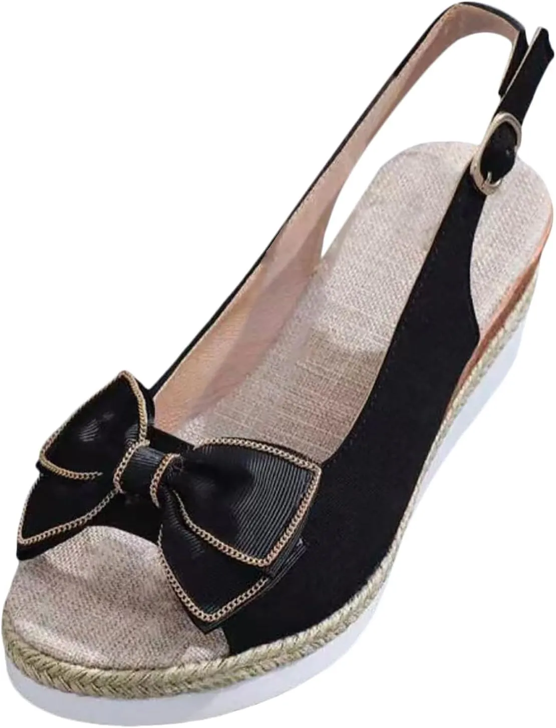 Espadrilles Platform Wedge Sandals Women Classic Bow Knot Open Toe Buckle Slingback Wedge Sandals Summer Dress Shoes Lightweight Comfortable Summer Casual Sandals