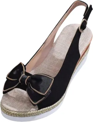 Espadrilles Platform Wedge Sandals Women Classic Bow Knot Open Toe Buckle Slingback Wedge Sandals Summer Dress Shoes Lightweight Comfortable Summer Casual Sandals
