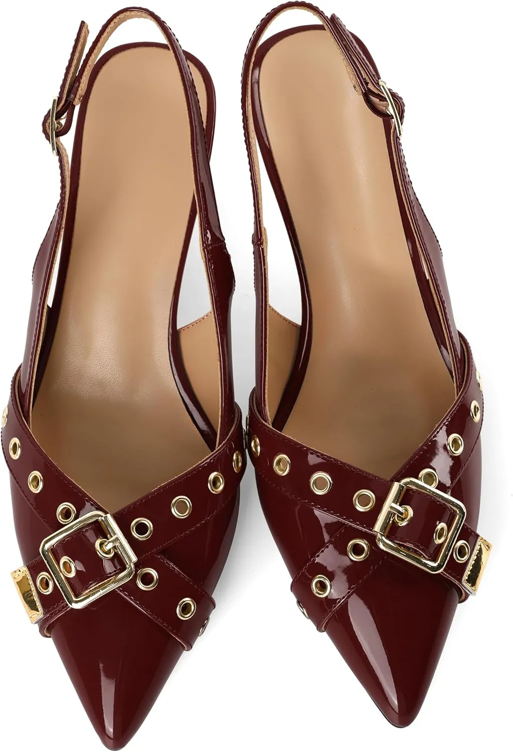 Esvowido Low Kitten Heel Pumps for Women Pointed Closed Toe Slingback Kitten Heels Slingback Slip-on Dress Shoes