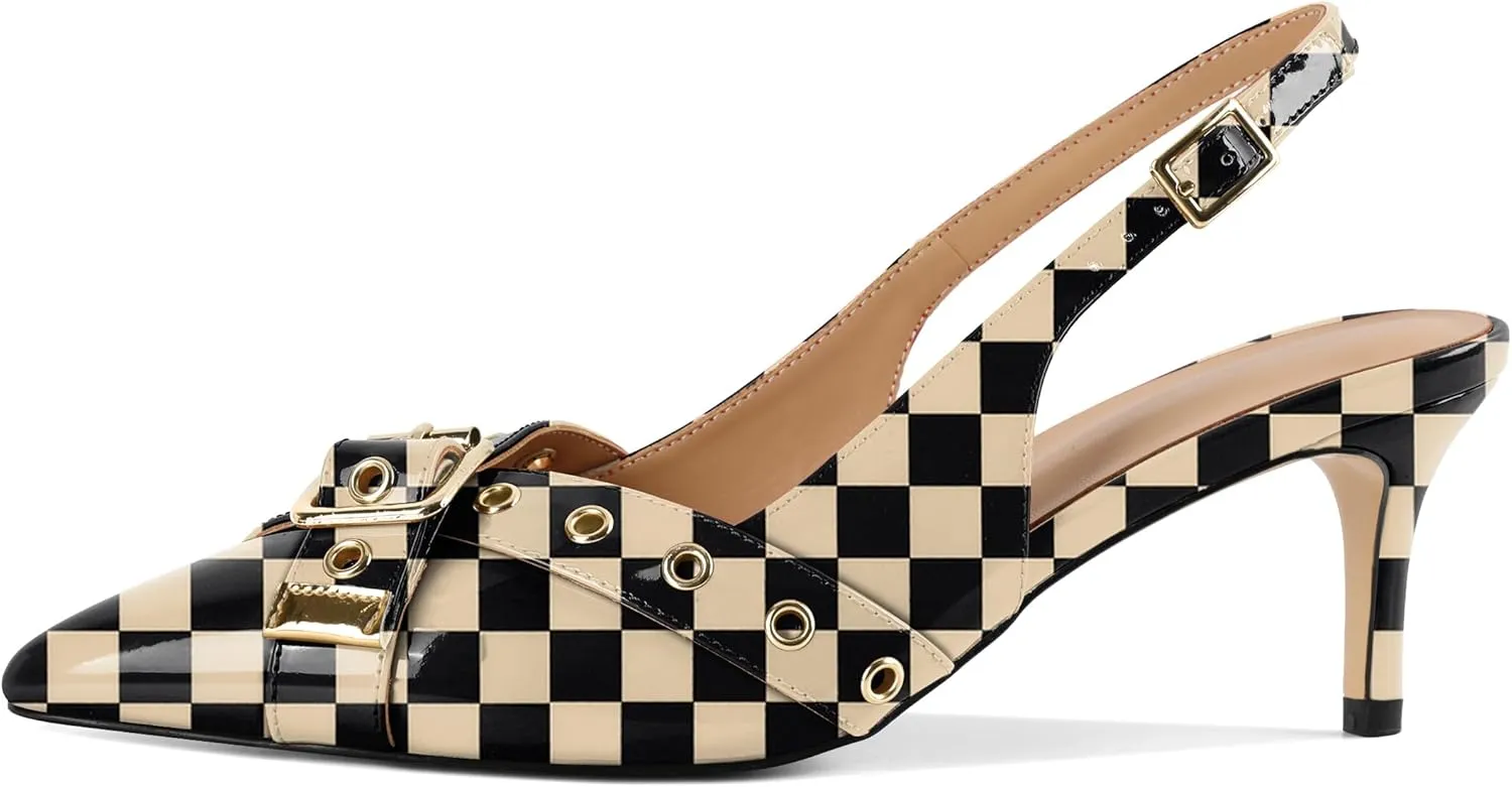 Esvowido Low Kitten Heel Pumps for Women Pointed Closed Toe Slingback Kitten Heels Slingback Slip-on Dress Shoes