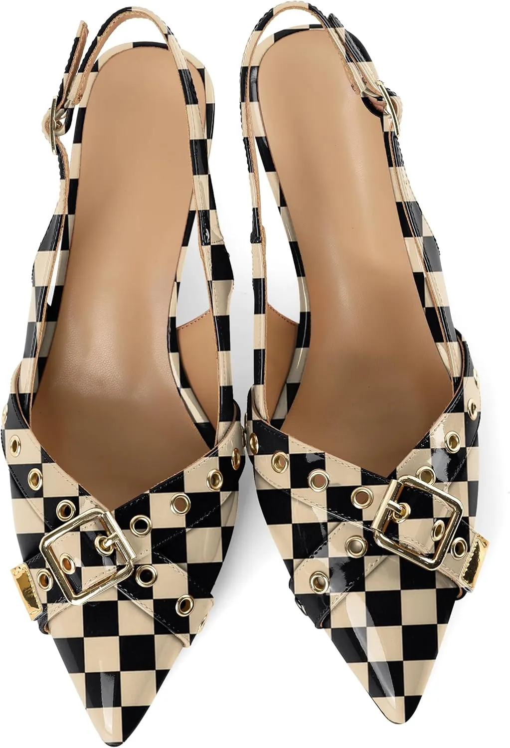 Esvowido Low Kitten Heel Pumps for Women Pointed Closed Toe Slingback Kitten Heels Slingback Slip-on Dress Shoes