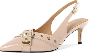 Esvowido Low Kitten Heel Pumps for Women Pointed Closed Toe Slingback Kitten Heels Slingback Slip-on Dress Shoes