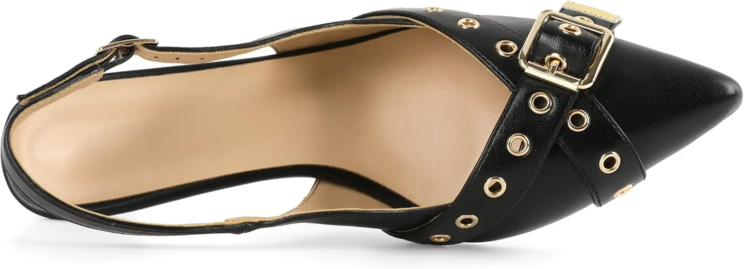 Esvowido Low Kitten Heel Pumps for Women Pointed Closed Toe Slingback Kitten Heels Slingback Slip-on Dress Shoes