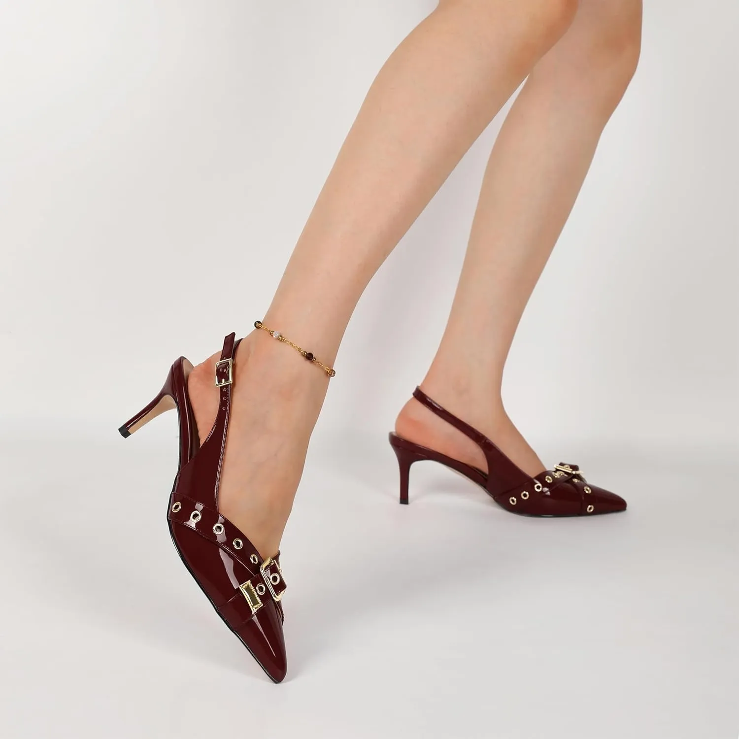 Esvowido Low Kitten Heel Pumps for Women Pointed Closed Toe Slingback Kitten Heels Slingback Slip-on Dress Shoes