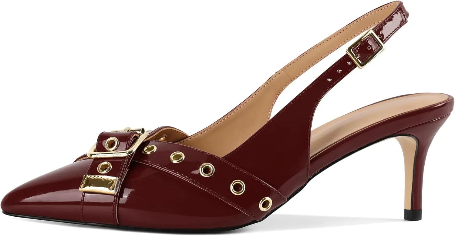 Esvowido Low Kitten Heel Pumps for Women Pointed Closed Toe Slingback Kitten Heels Slingback Slip-on Dress Shoes
