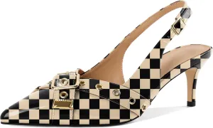 Esvowido Low Kitten Heel Pumps for Women Pointed Closed Toe Slingback Kitten Heels Slingback Slip-on Dress Shoes