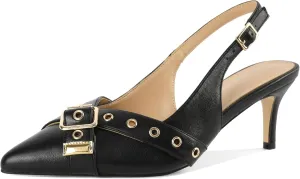 Esvowido Low Kitten Heel Pumps for Women Pointed Closed Toe Slingback Kitten Heels Slingback Slip-on Dress Shoes