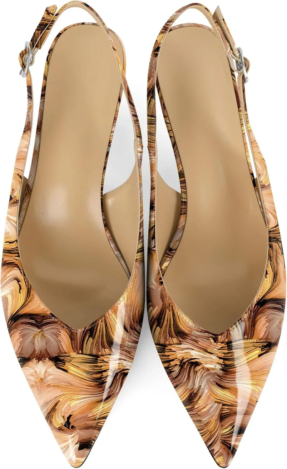Esvowido Women's Low Kitten Heel Pumps Slingback Pointed Toe Pump 2" Low Heels Closed Toe Pumps Comfortable Patent Leather Pump for Women Office