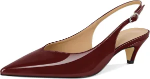 Esvowido Women's Low Kitten Heel Pumps Slingback Pointed Toe Pump 2" Low Heels Closed Toe Pumps Comfortable Patent Leather Pump for Women Office