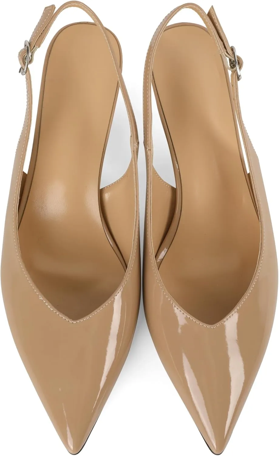 Esvowido Women's Low Kitten Heel Pumps Slingback Pointed Toe Pump 2" Low Heels Closed Toe Pumps Comfortable Patent Leather Pump for Women Office