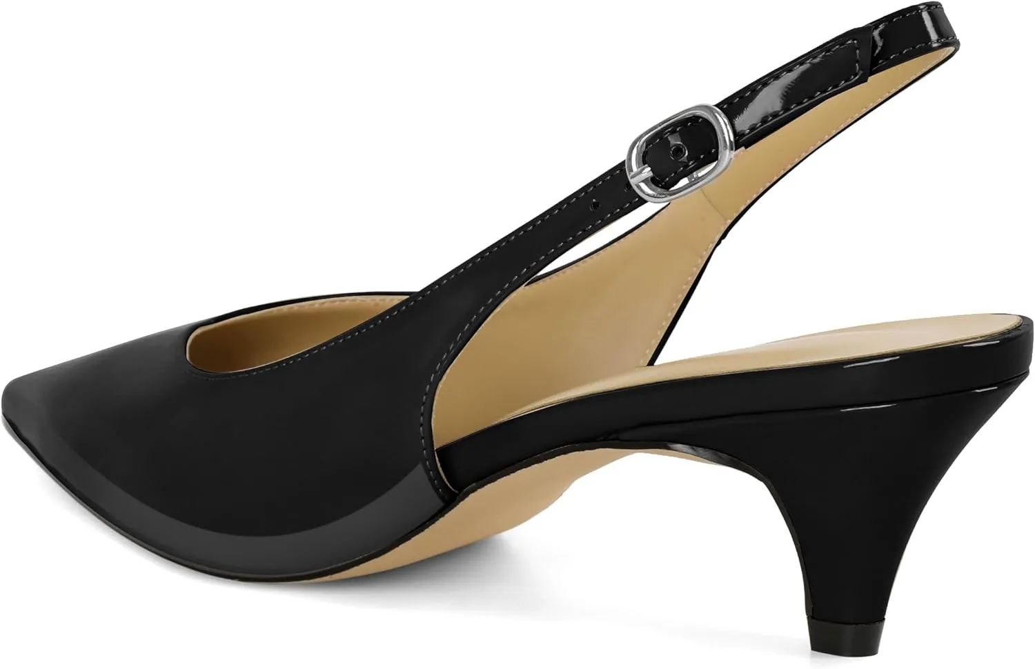 Esvowido Women's Low Kitten Heel Pumps Slingback Pointed Toe Pump 2" Low Heels Closed Toe Pumps Comfortable Patent Leather Pump for Women Office