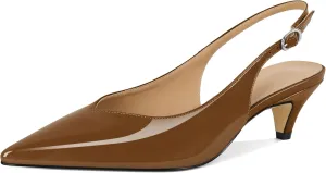 Esvowido Women's Low Kitten Heel Pumps Slingback Pointed Toe Pump 2" Low Heels Closed Toe Pumps Comfortable Patent Leather Pump for Women Office