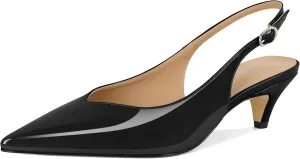 Esvowido Women's Low Kitten Heel Pumps Slingback Pointed Toe Pump 2" Low Heels Closed Toe Pumps Comfortable Patent Leather Pump for Women Office