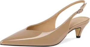 Esvowido Women's Low Kitten Heel Pumps Slingback Pointed Toe Pump 2" Low Heels Closed Toe Pumps Comfortable Patent Leather Pump for Women Office