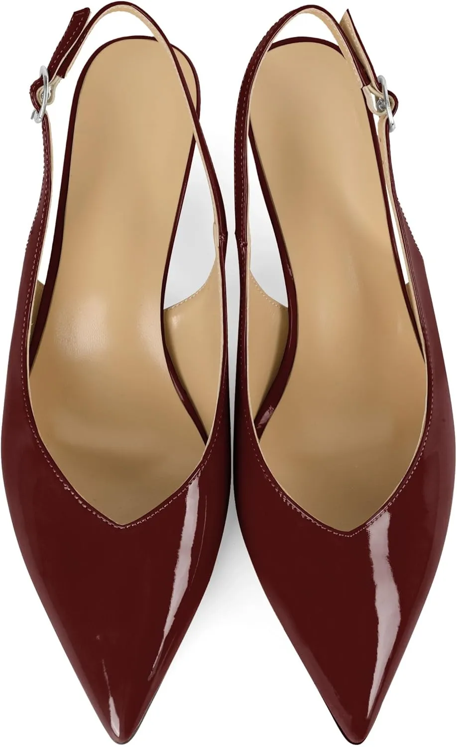 Esvowido Women's Low Kitten Heel Pumps Slingback Pointed Toe Pump 2" Low Heels Closed Toe Pumps Comfortable Patent Leather Pump for Women Office