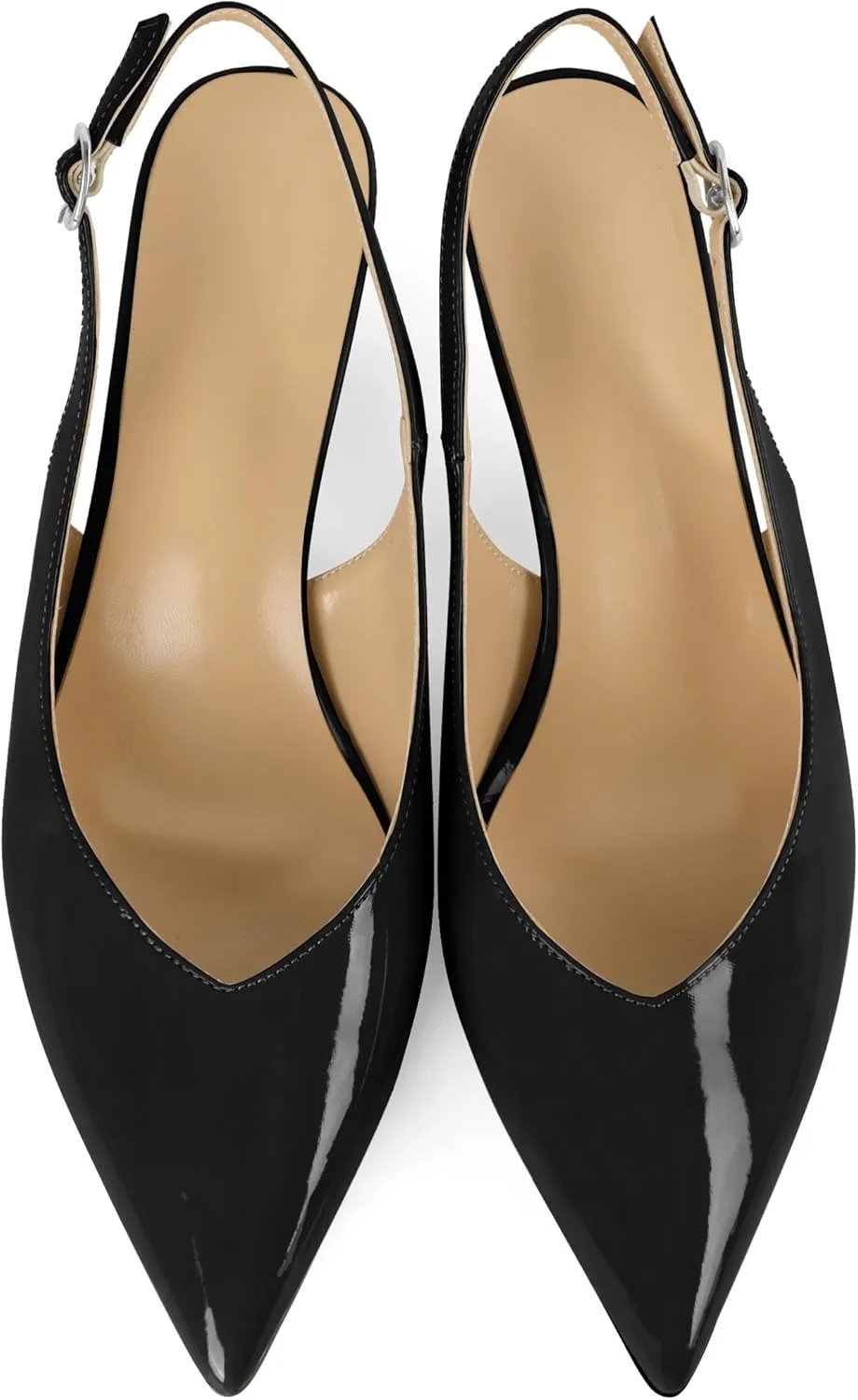 Esvowido Women's Low Kitten Heel Pumps Slingback Pointed Toe Pump 2" Low Heels Closed Toe Pumps Comfortable Patent Leather Pump for Women Office