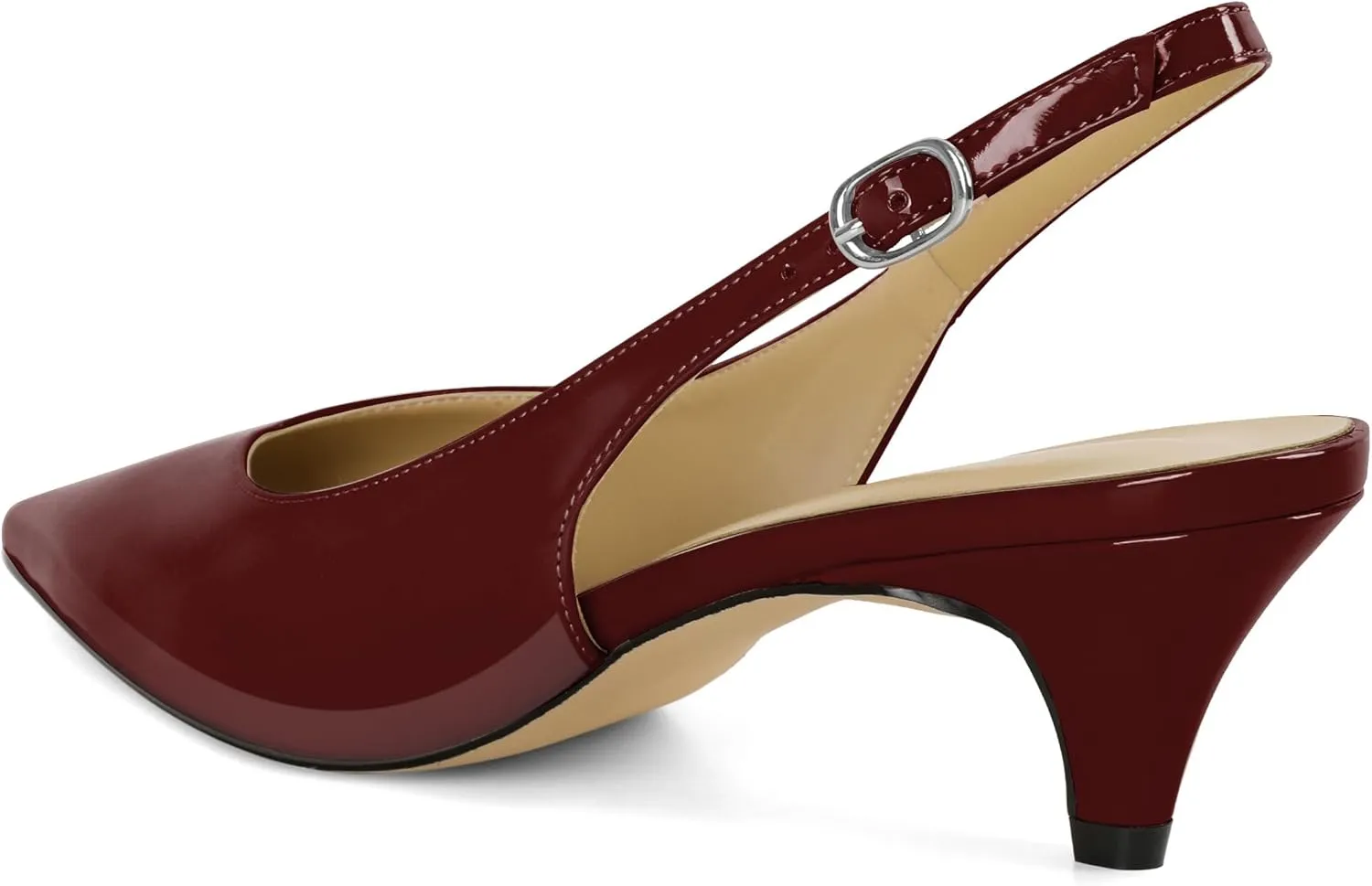 Esvowido Women's Low Kitten Heel Pumps Slingback Pointed Toe Pump 2" Low Heels Closed Toe Pumps Comfortable Patent Leather Pump for Women Office