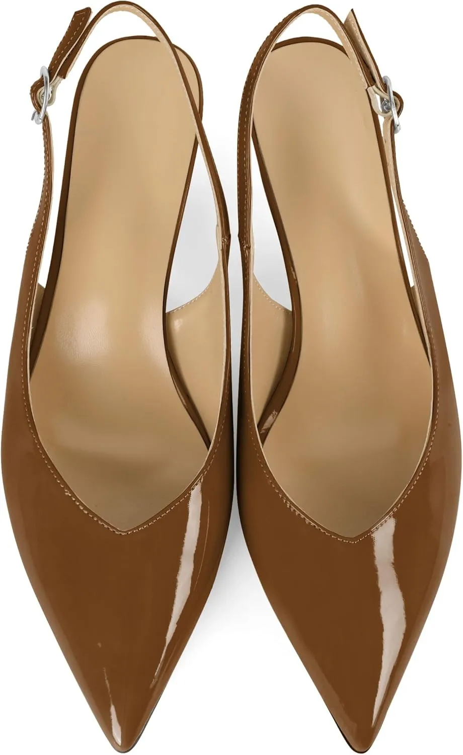 Esvowido Women's Low Kitten Heel Pumps Slingback Pointed Toe Pump 2" Low Heels Closed Toe Pumps Comfortable Patent Leather Pump for Women Office